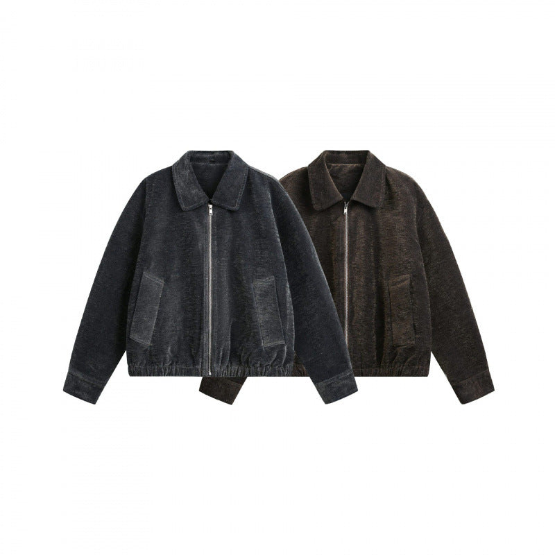 Herren Kurzjacke aus Teddy‑Fleece mit Hemdkragen, Reißverschluss und elastischem Saum Drune