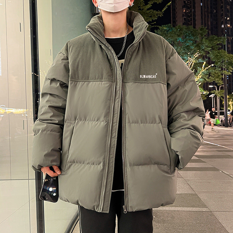 Herren Wattierte Steppjacke mit Cordbesatz, hohem Stehkragen & oversized Schnitt Drune