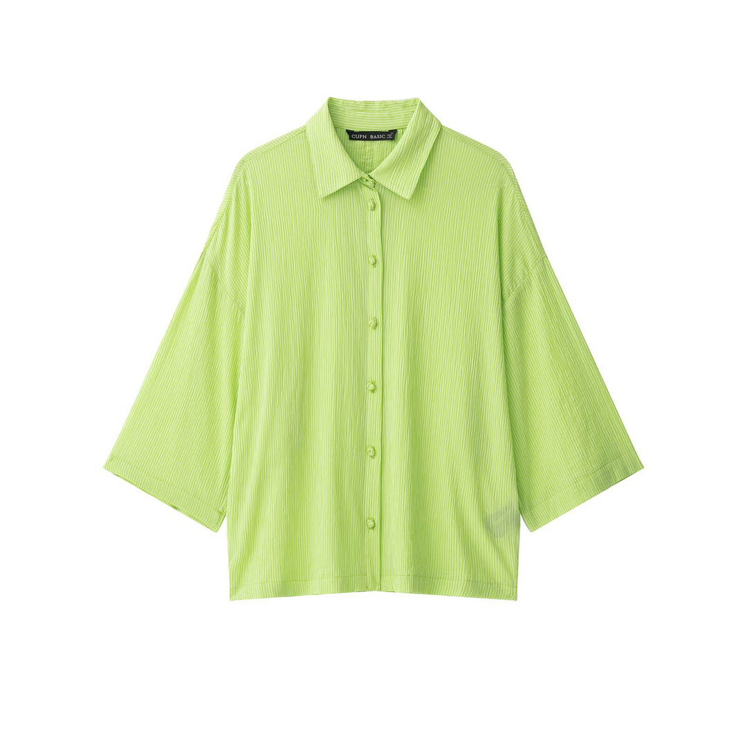 Damen Oversize Hemdbluse aus Crinkle-Gewebe mit weiten Ärmeln und durchgehender Knopfleiste Drune