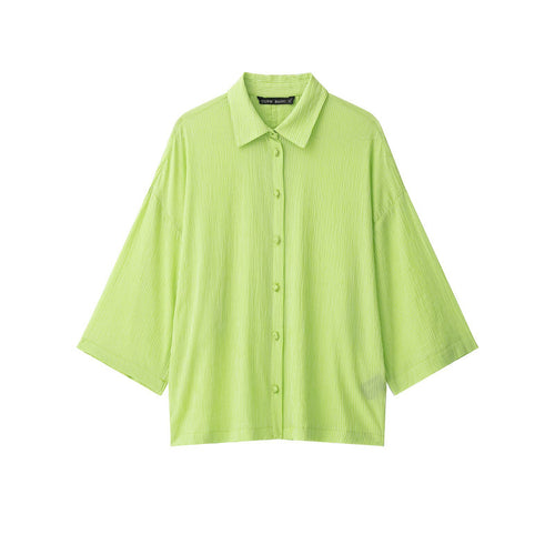 Damen Oversize Hemdbluse aus Crinkle-Gewebe mit weiten Ärmeln und durchgehender Knopfleiste Drune