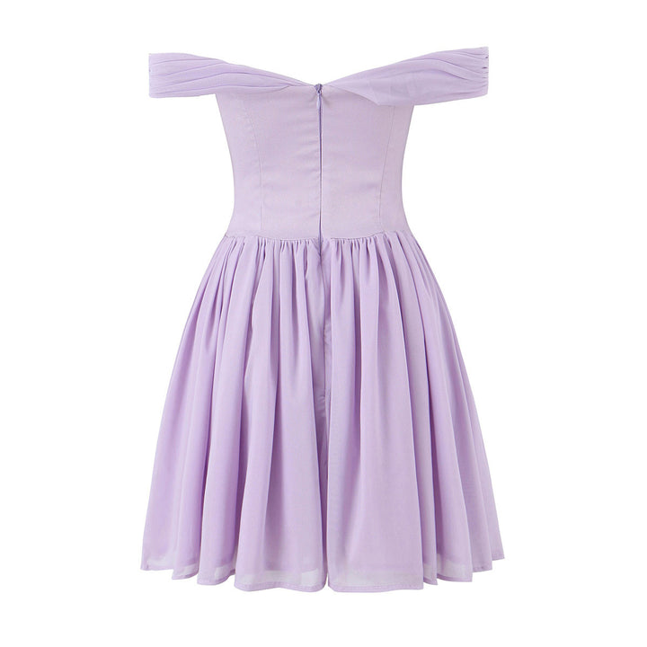 Damen Off-Shoulder Cocktailkleid mit dekorativem Haarschmuck Drune