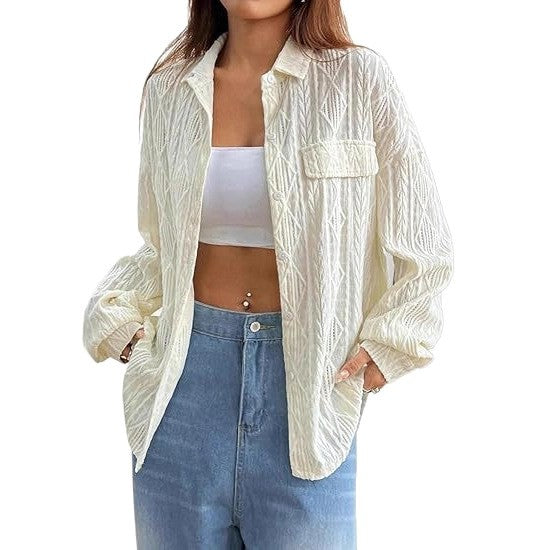 Damen lässige Bluse mit Jacquard-Muster Drune