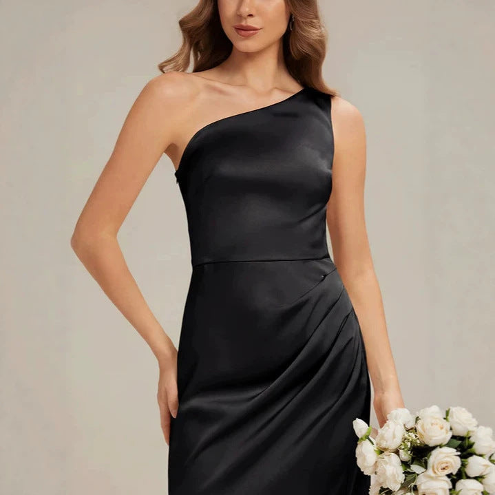 Damen Elegantes One-Shoulder Abendkleid mit Drapierung Drune