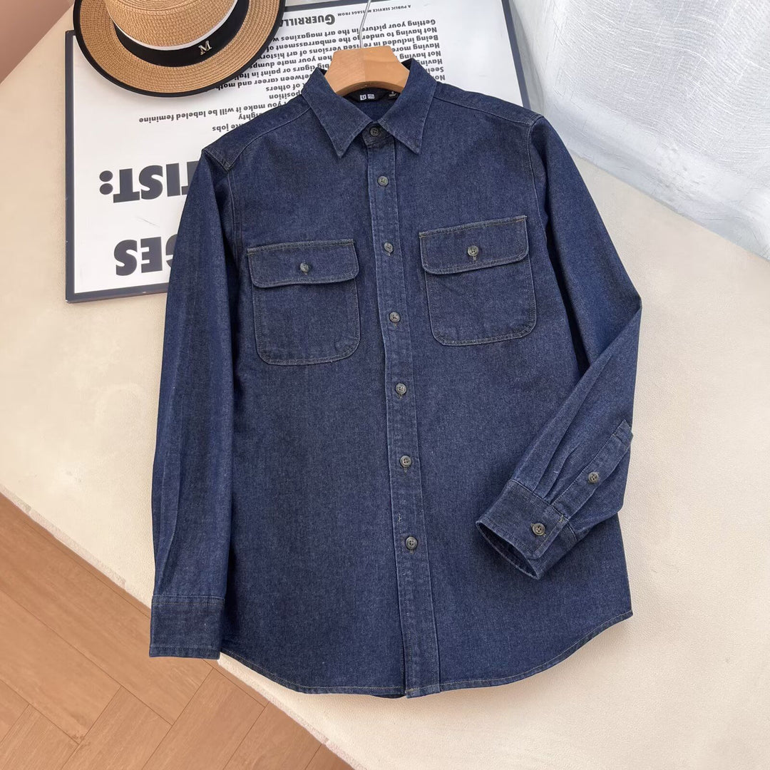 Damen Lässige Denim-Hemdbluse mit Brusttaschen Drune