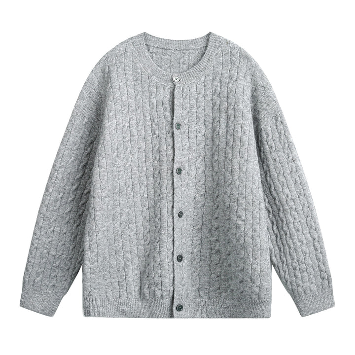 Damen Oversize Zopfmuster-Cardigan mit Rundhals, strukturierter Strickfläche und Perlmuttknöpfen Drune