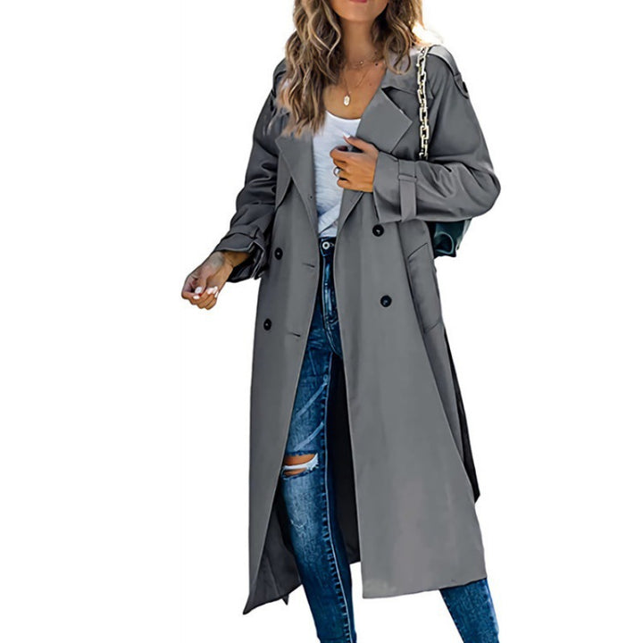 Damen eleganter Trenchcoat mit doppelt Reihe Knopfverschluss und Taillengürtel Drune