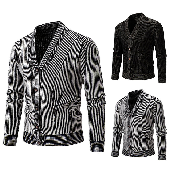 Herren elegante Strickjacke mit V-Ausschnitt und feinem Kabelmuster Drune