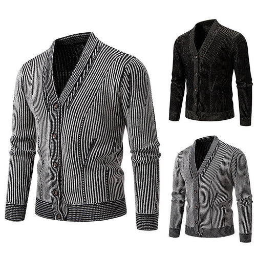Herren elegante Strickjacke mit V-Ausschnitt und feinem Kabelmuster Drune