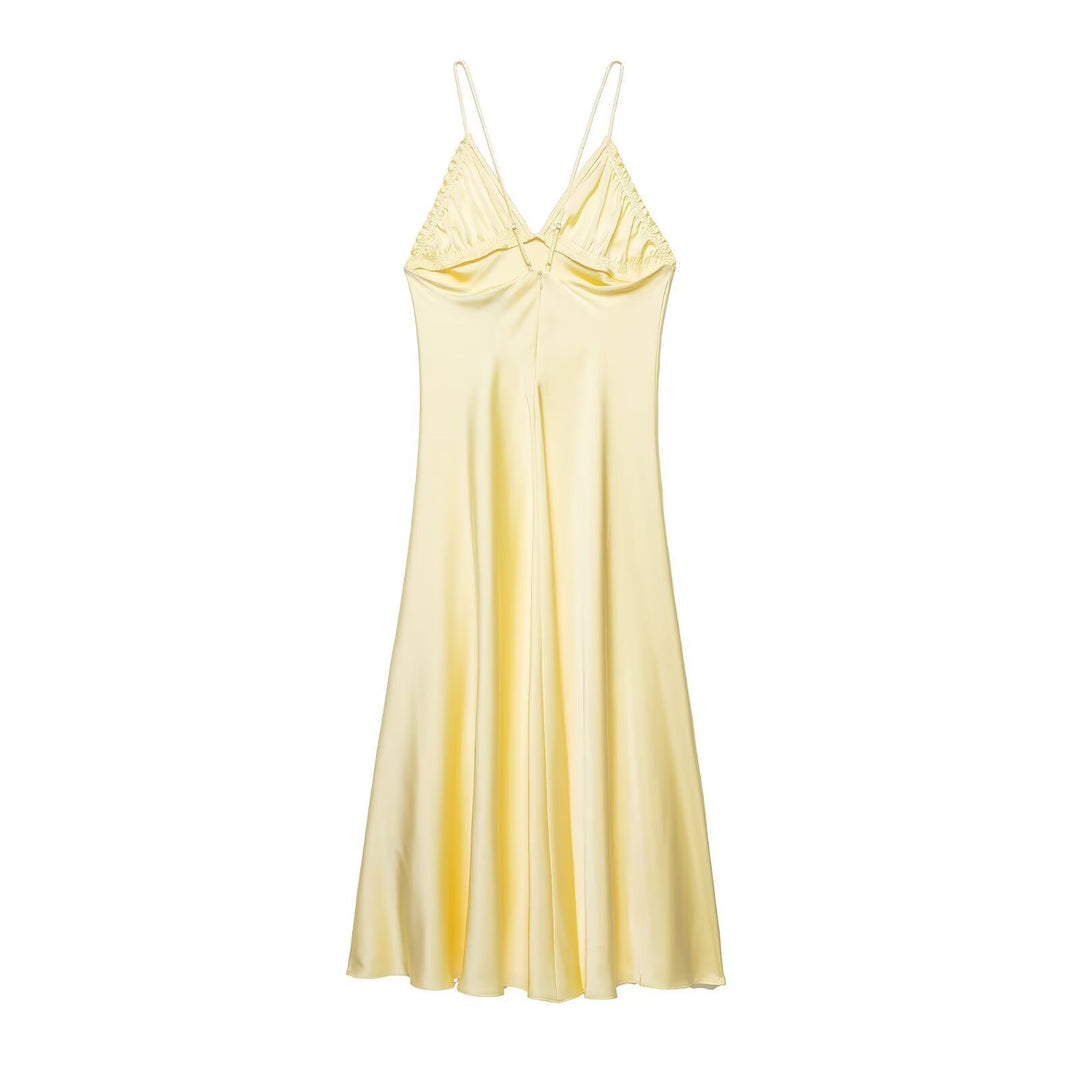 Damen Slipdress mit verführerischem V-Ausschnitt und feinen Rüschendetails Drune