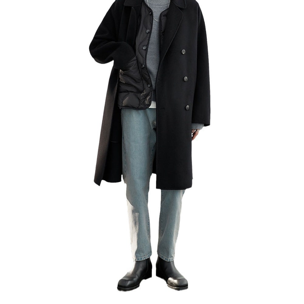 Herren Oversized Wollmantel mit Doppelreiher und Reverskragen Drune
