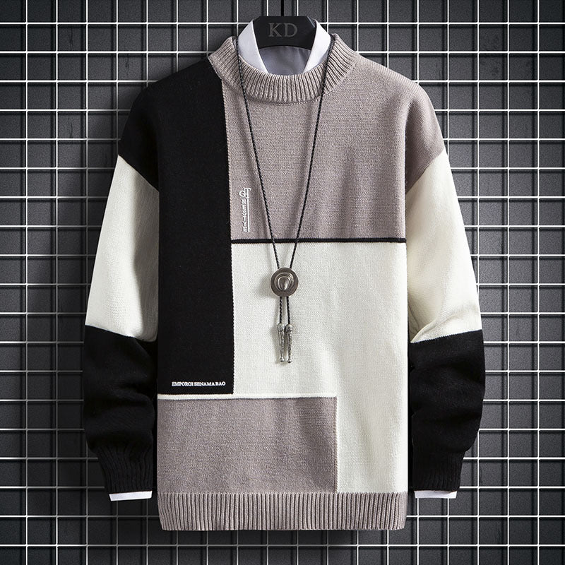 Herren nan blockfarbiger Oversize-Feinstrickpullover mit Stehkragen und gerippten Bündchen Drune