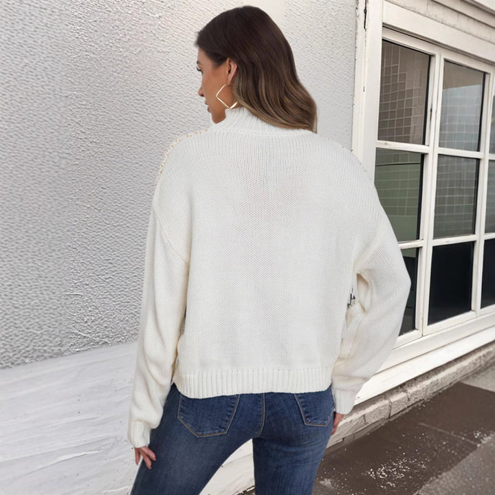 Damen modischer Strickpullover mit geometrischem Muster und hohem Kragen Drune