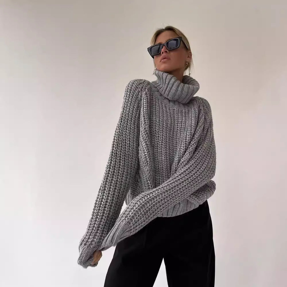 Damen Oversized Grobstrick-Pullover mit Rollkragen und weitem Schnitt Drune