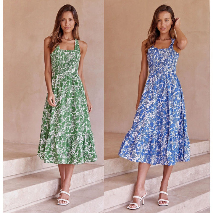 Damen Maxikleid mit romantischem floralen Design und elastischem Taillenzug Drune