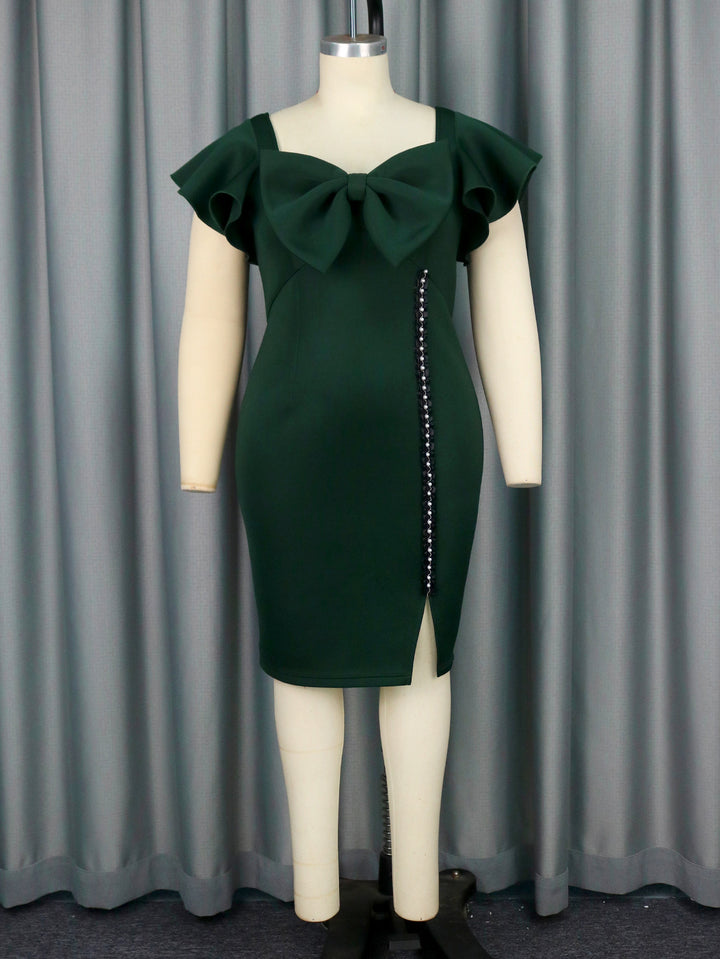 Damen figurbetontes Kleid mit großem Schleifenakzent und seitlichem Schlitz Drune