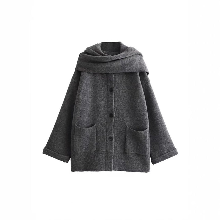 Damen elegante Oversize-Jacke aus warmer Wolle mit Taschen Drune