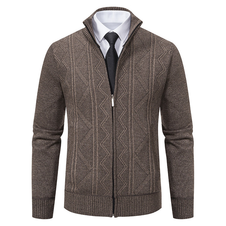 Herren nan Strickjacke mit Reißverschluss, Stehkragen und strukturierter Zopfmuster-Optik Drune