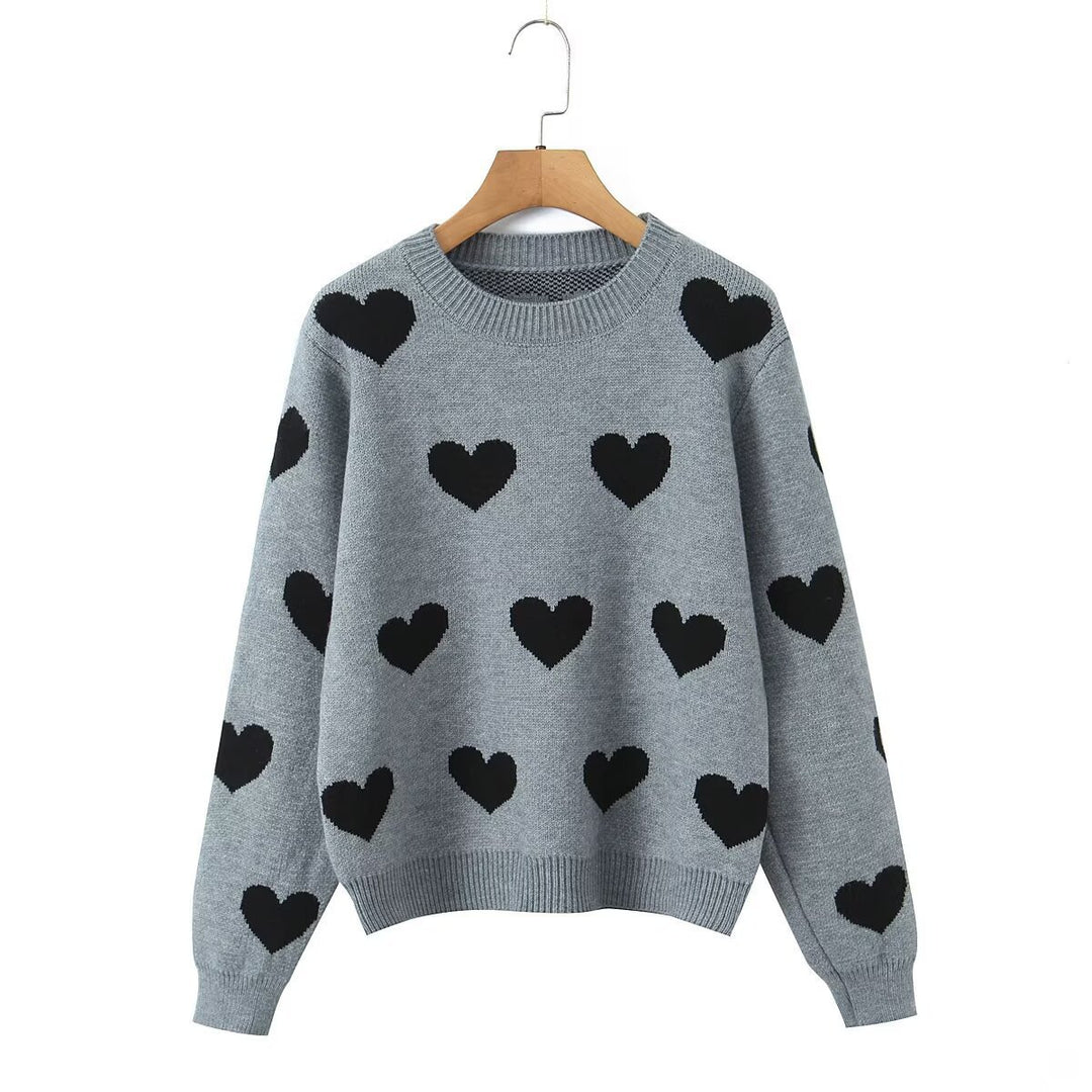 Damen Herz‑Strickpullover mit Rundhalsausschnitt, Oversize‑Silhouette und Rippbündchen Drune