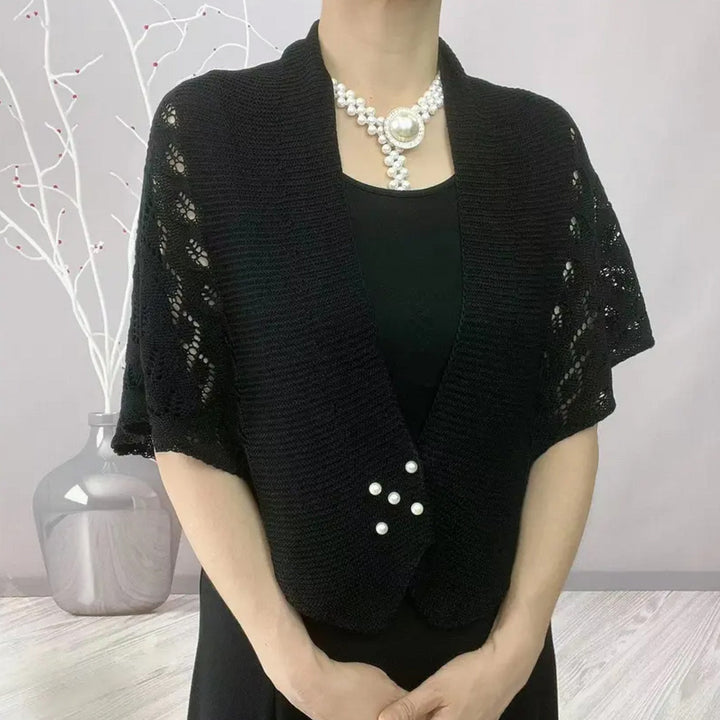 Damen elegante Strickjacke mit Spitzenmuster und Perlenknöpfen Drune