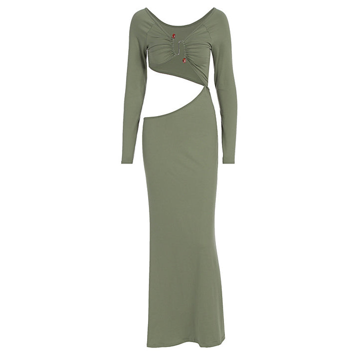Damen atemberaubendes Wickelmaxikleid mit figurbetontem Schnitt und strategischen Cut-Outs Drune