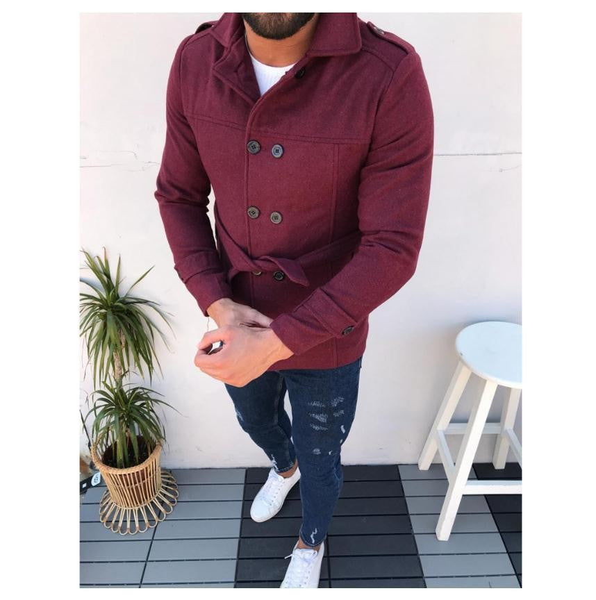 Herren modische Designerjacke mit doppeltem Reihenverschluss und Gürtel Drune