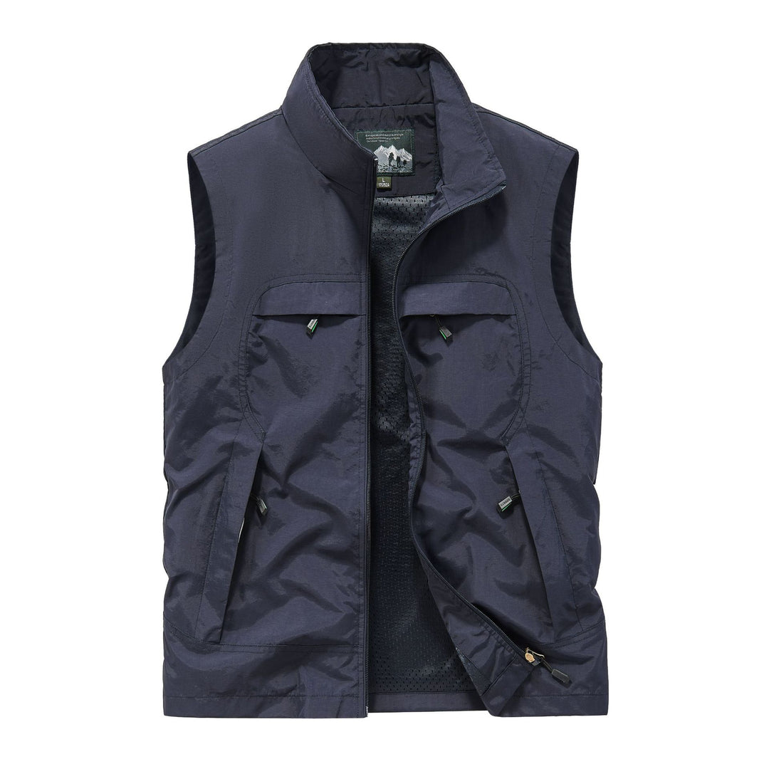 Herren Angler- und Reiseweste mit perforiertem Innenfutter, verdeckten Reißverschlusstaschen und verstellbarem Saum Drune