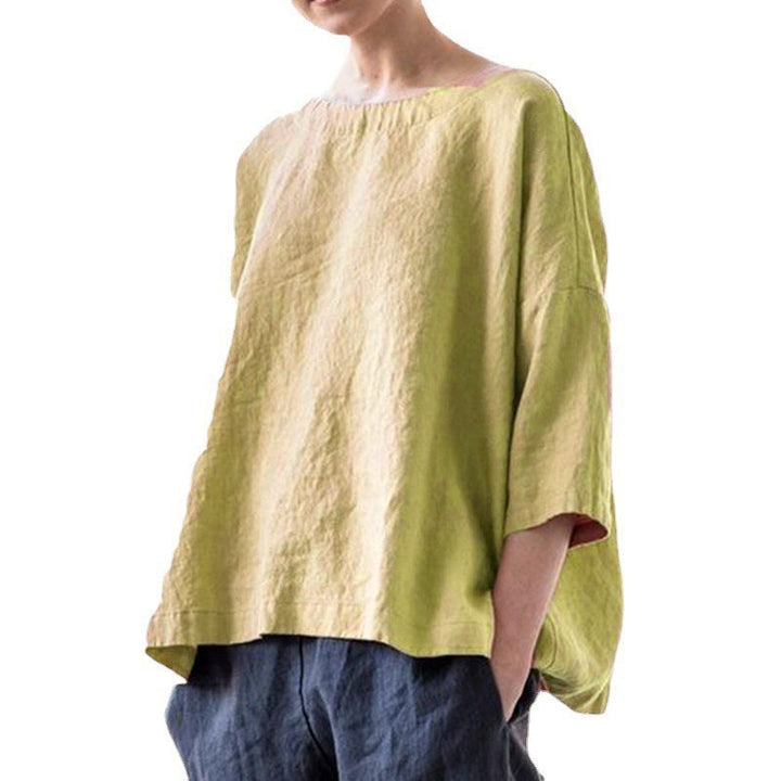Damen Oversized Leinenbluse mit weitem Boxy‑Schnitt, U‑Boot‑Ausschnitt und 3/4‑Ärmeln Drune
