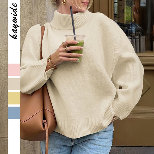 Damen nan oversize Rollkragenpullover mit breitem Rippkragen, voluminösen Ballonärmeln und verlängertem Bündchen Drune