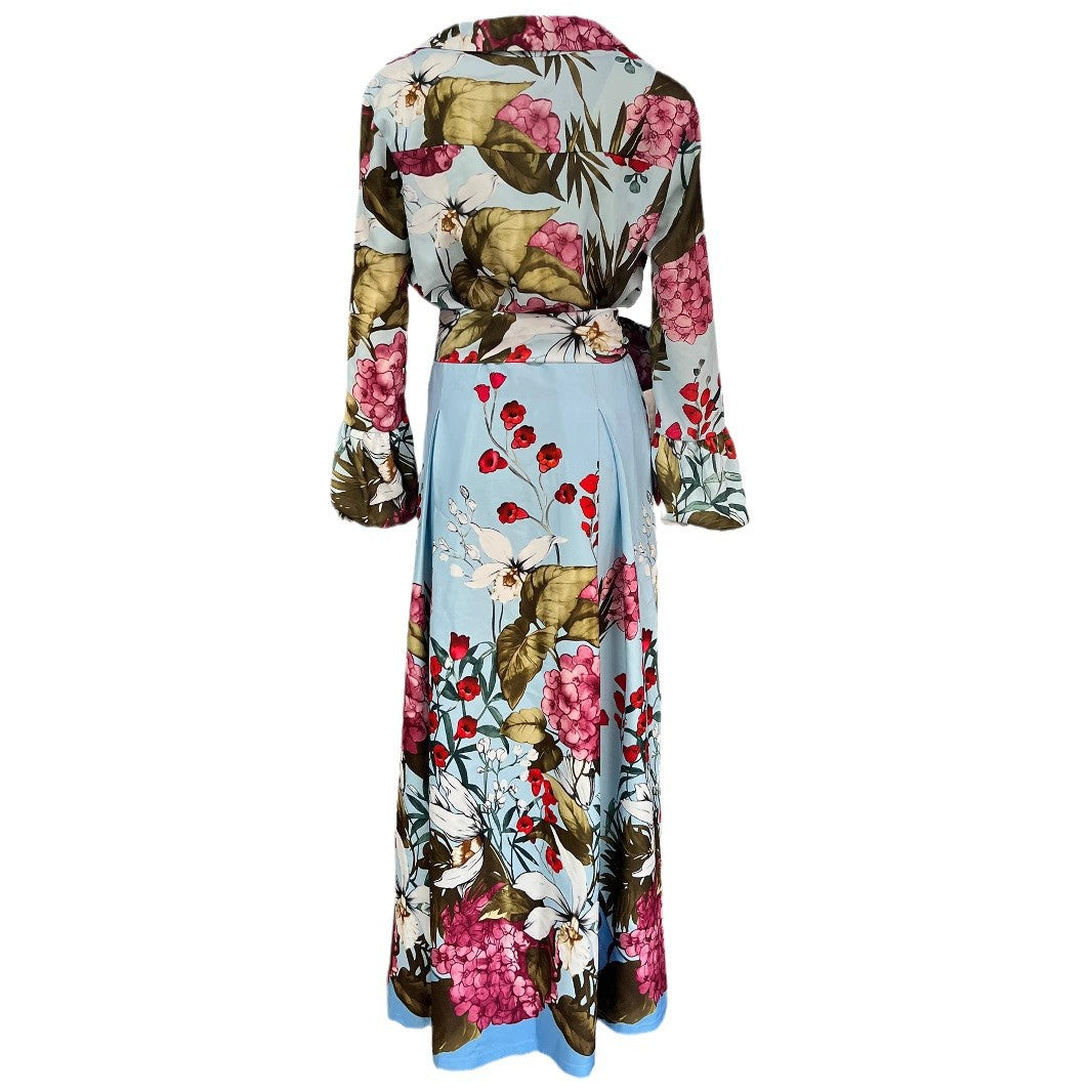Damen Elegantes Maxikleid mit floralem Muster und schickem Gürtel Drune