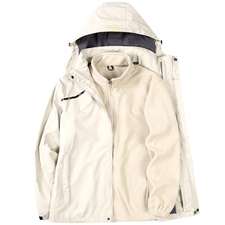 Herren zweilagige wasserdichte Outdoorjacke mit Fleecekragen und Kapuze Drune