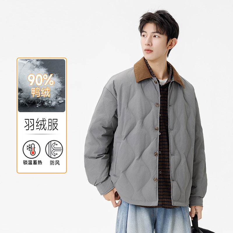 Herren Wattierte Steppjacke mit Cordkragen und Knopfleiste Drune