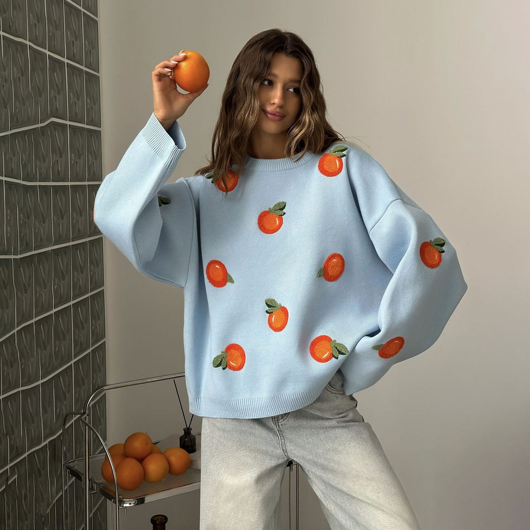 Damen Oversized Pullover mit bunten Stickdetails Drune