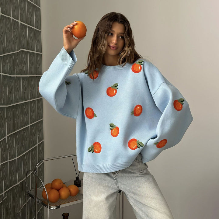 Damen Oversized Pullover mit bunten Stickdetails Drune