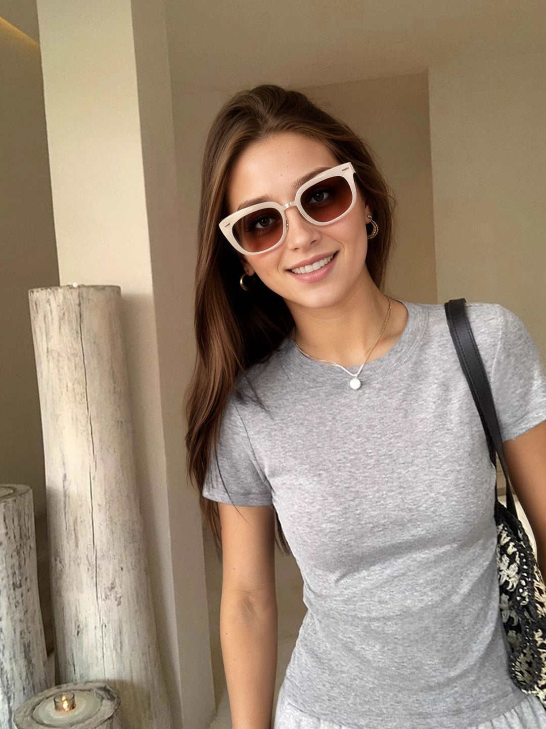 Damen Kurzarm-T-Shirt aus hochwertigem Baumwollmix mit schmalem Schnitt Drune