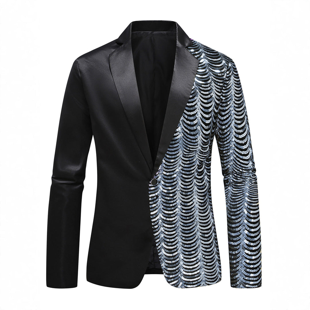Herren Glamour-Smoking-Sakko mit halbseitigem Paillettenbesatz und Satinrevers Drune