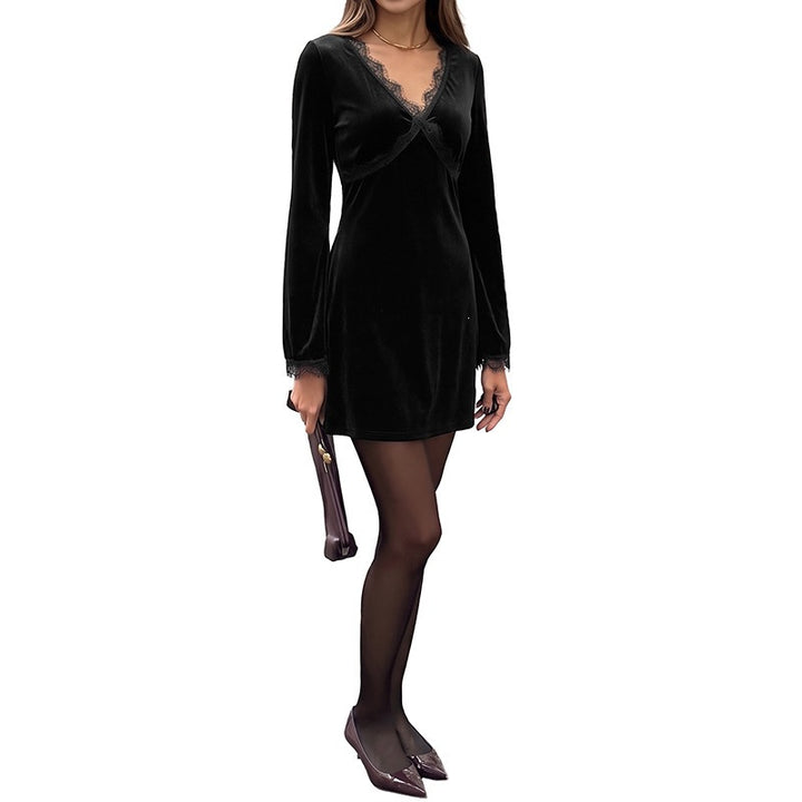 Damen Elegantes Mini-Kleid mit Spitzen-Details Drune