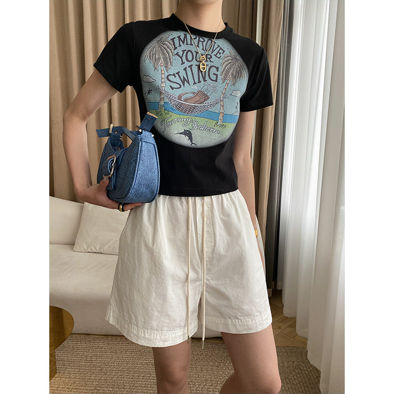 Damen lässiges T-Shirt und Shorts-Set mit kreativen Grafiken Drune