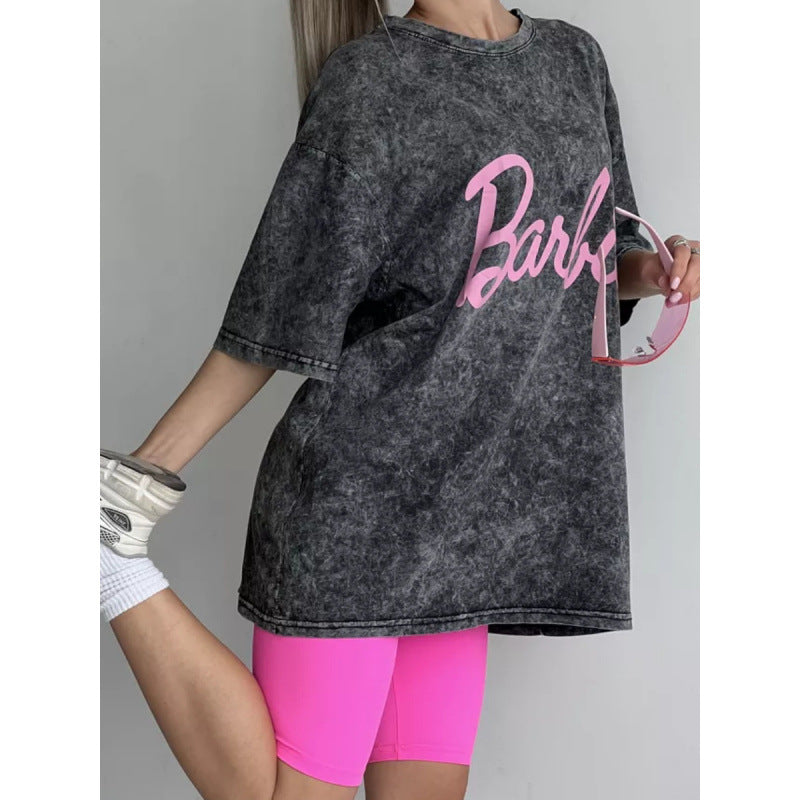 Damen oversized T-Shirt im stylischen Vintage-Look mit Barbie-Design Drune