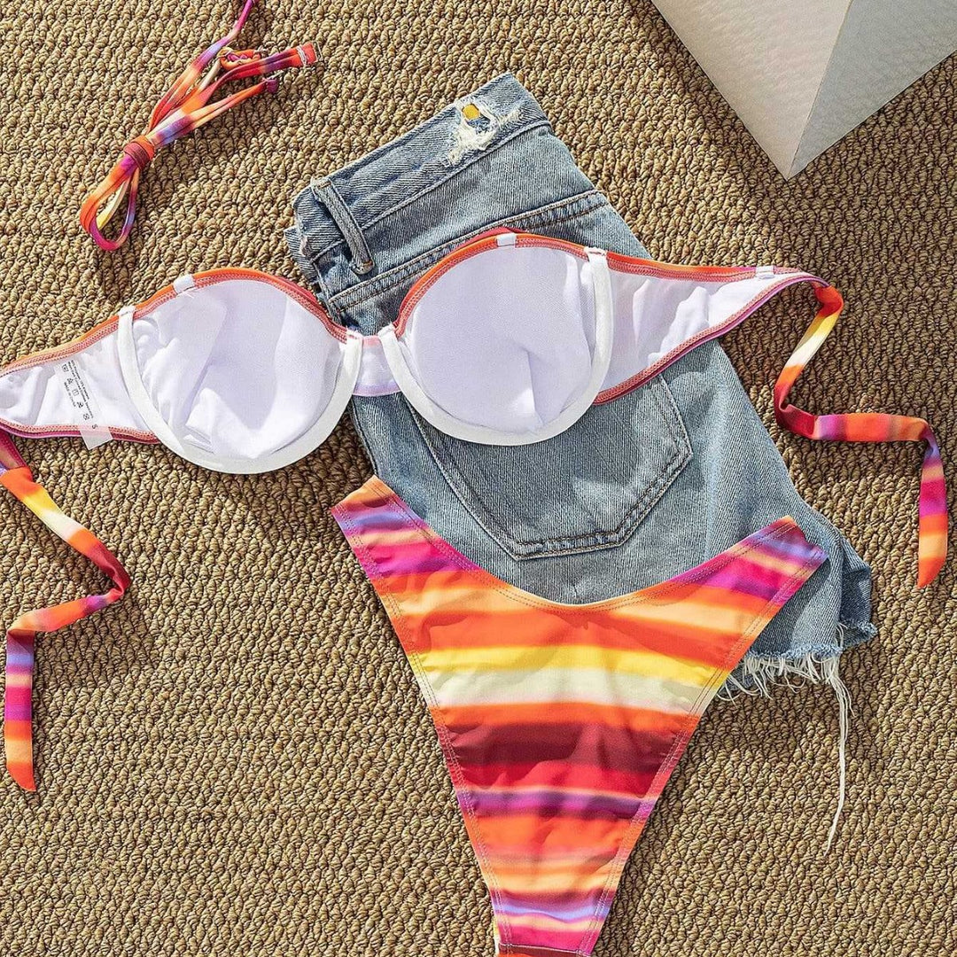 Damen Bikini mit trendigem Bustier-Design und Hoher Raffung Drune