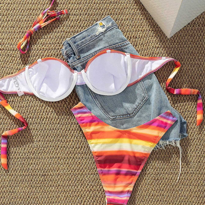Damen Bikini mit trendigem Bustier-Design und Hoher Raffung Drune