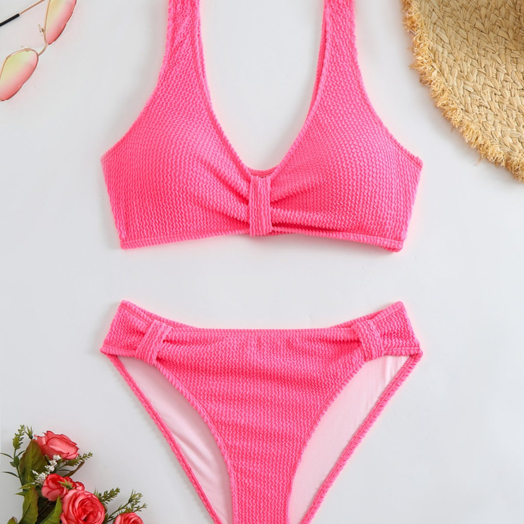 Femme Strukturierter Hochgeschnittener Bikini-Set Drune