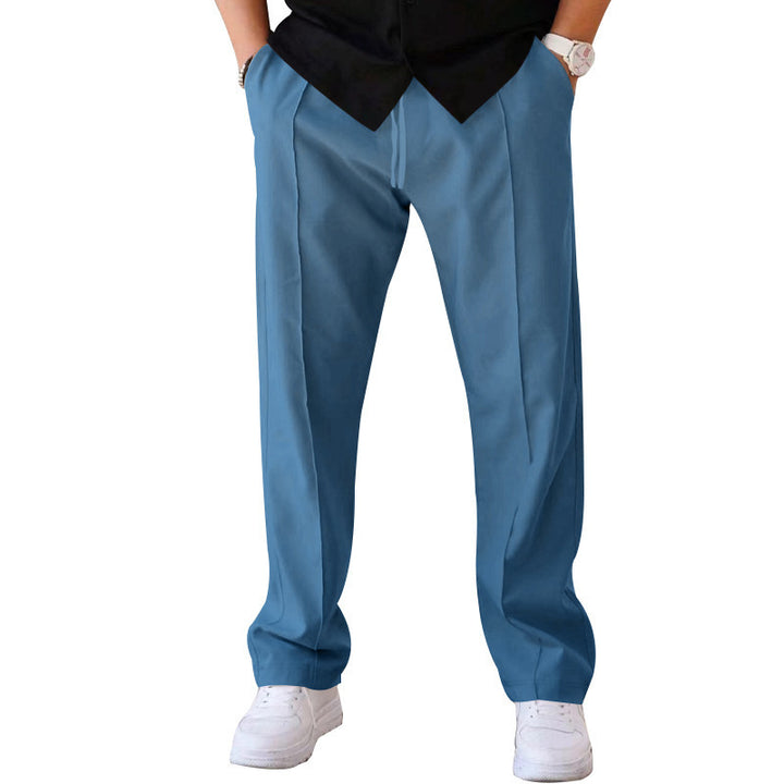 Herren Gerade geschnittene Freizeit-Hose mit Bundzug, Bügelfalte und Eingrifftaschen Drune