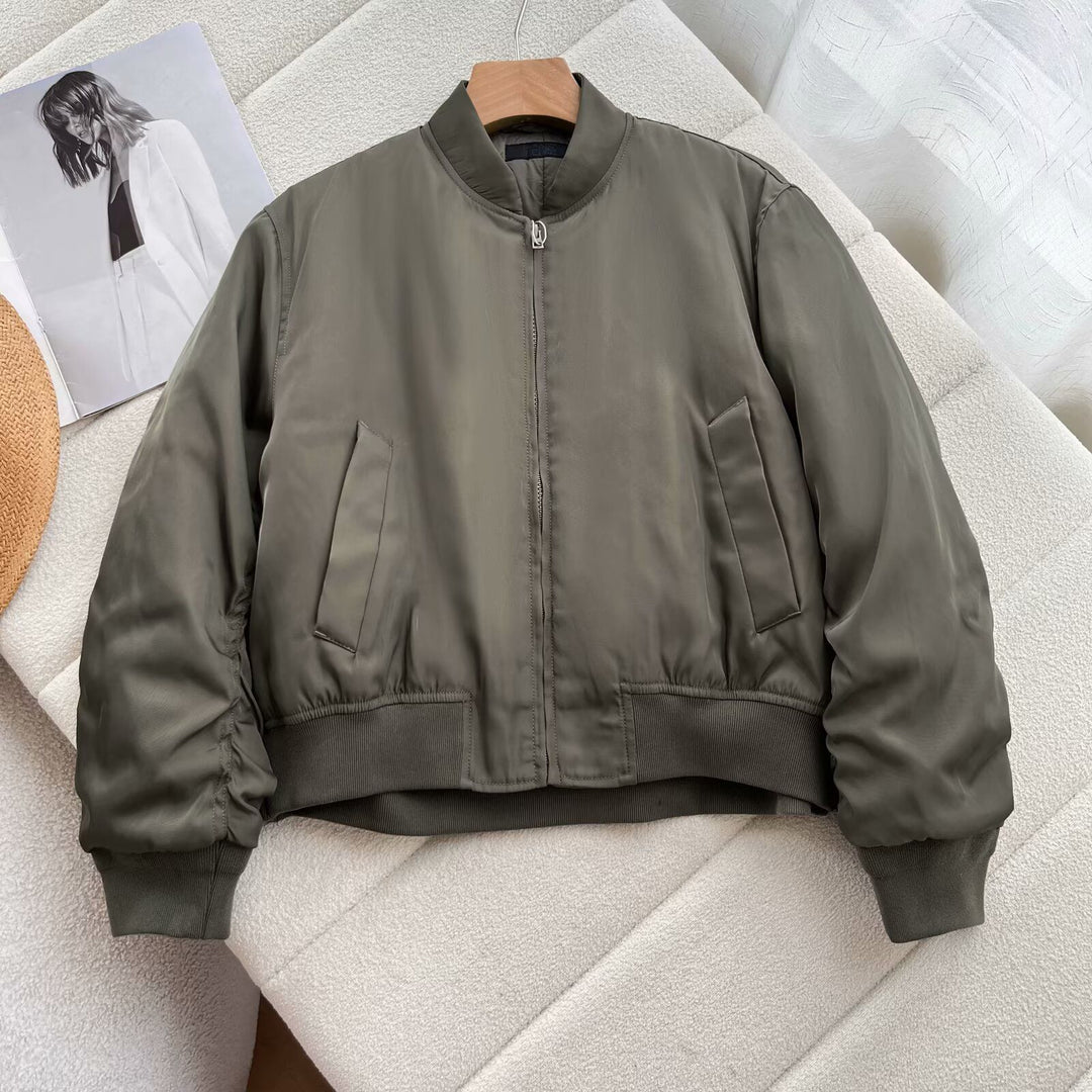 Damen sportliche Bomberjacke mit hohem Kragen und bequemen Seitentaschen Drune