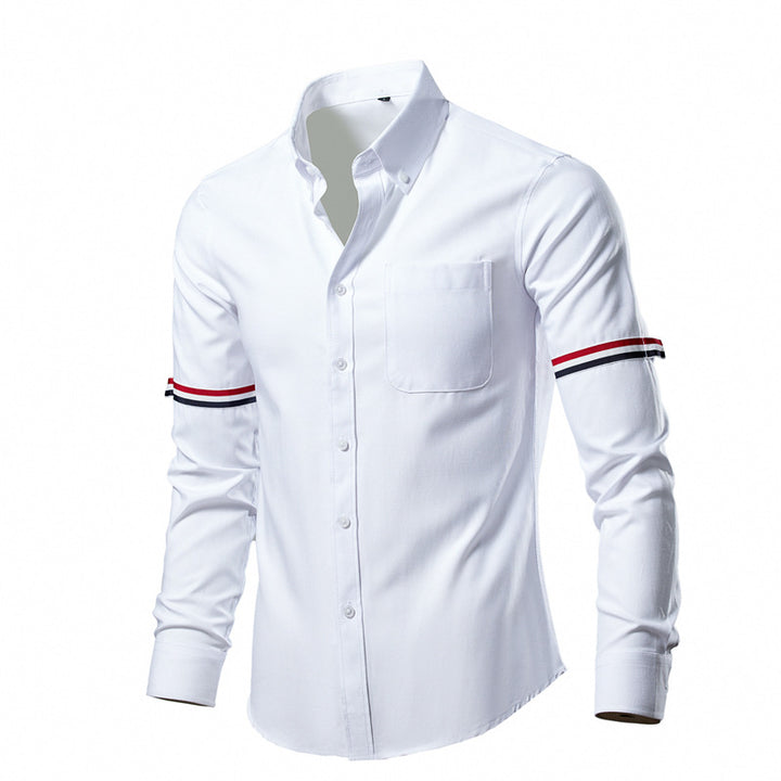 Herren nan tailliertes Oxford-Businesshemd mit Button-Down-Kragen, Brusttasche und markantem Armband-Detail Drune