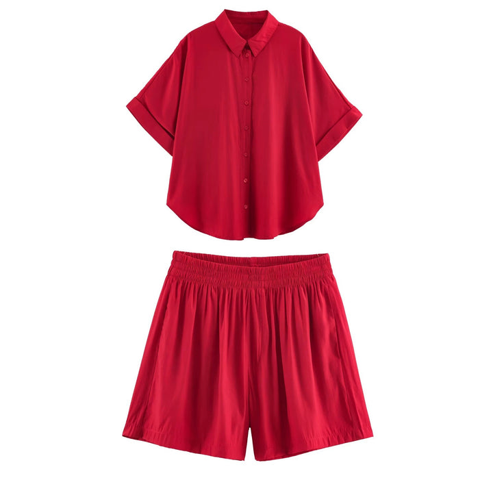 Damen Lockeres zweiteiliges Set mit Oversize-Hemd und Elastik-Shorts Drune