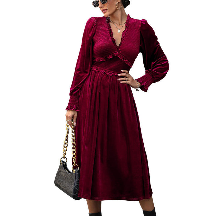 Damen Midikleid mit Rüschendetails und V-Ausschnitt Drune