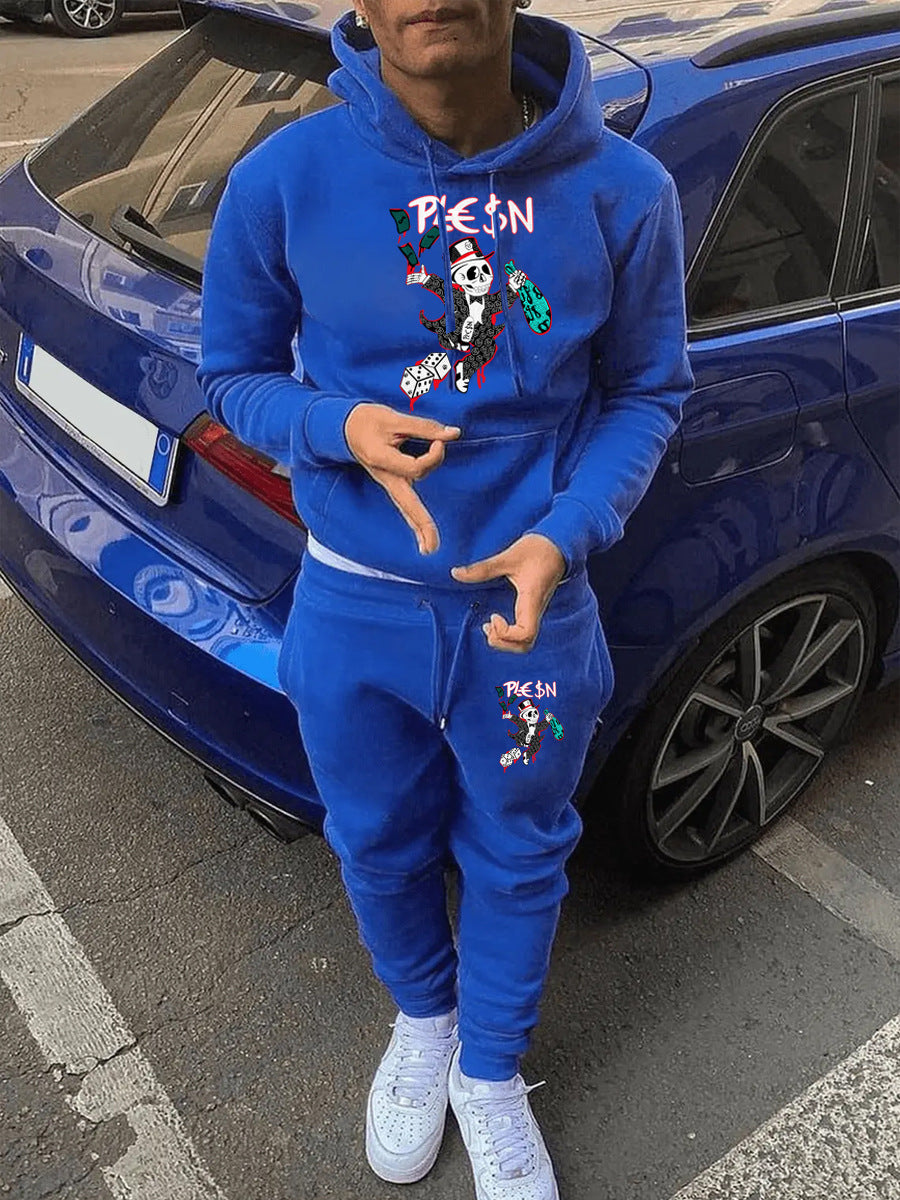 Herren Jogginganzug mit auffälligem Grafikdesign und praktischem Kängurutaschen Drune