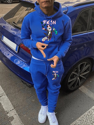 Herren Jogginganzug mit auffälligem Grafikdesign und praktischem Kängurutaschen Drune