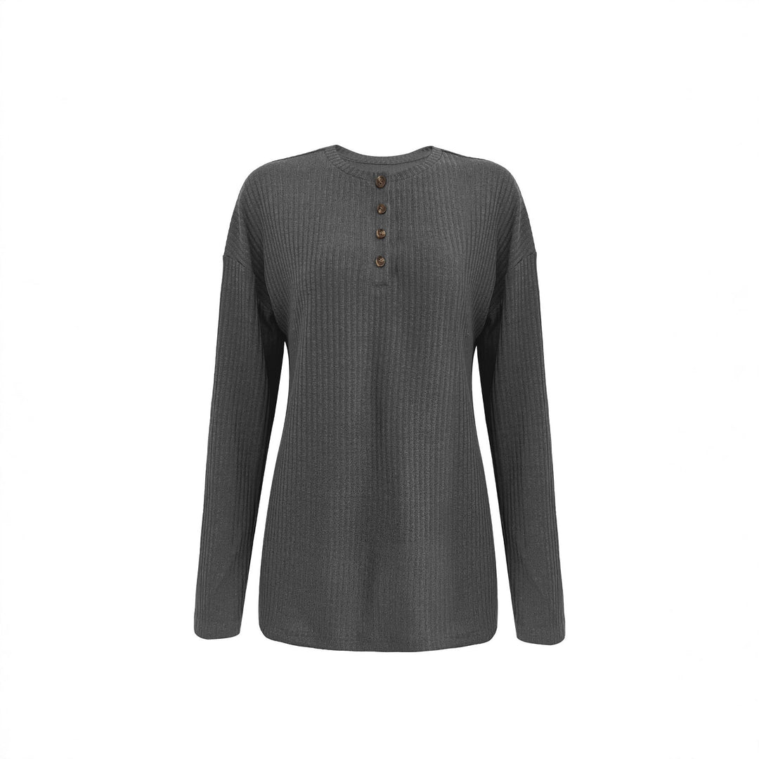 Damen Gerippter Longsleeve-Pullover mit Henley-Kragen und lässiger Tunika-Passform Drune