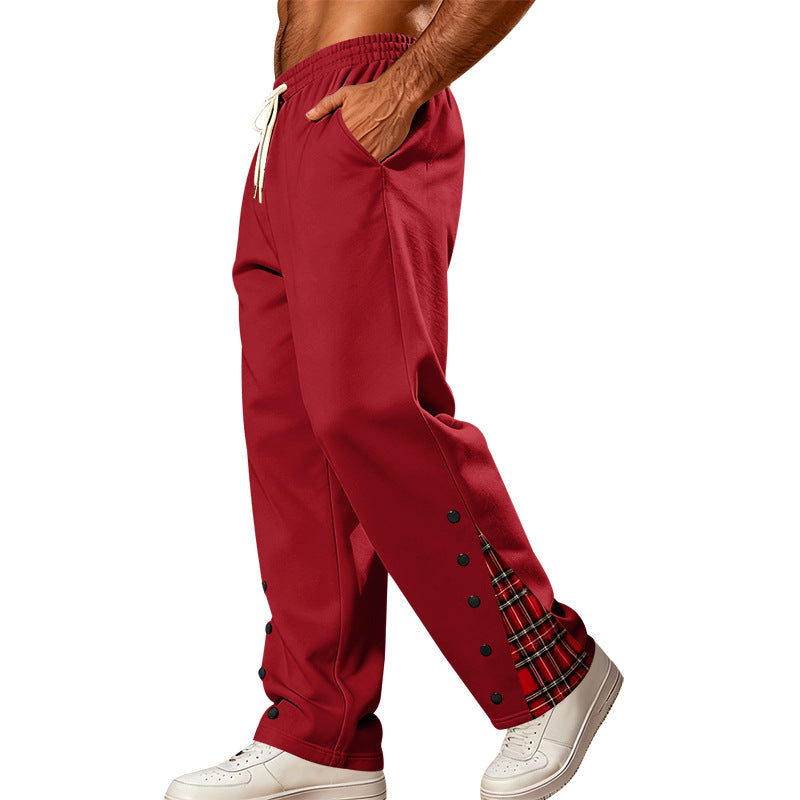 Herren Lockere Jogginghose mit Karo‑Einsatz und Druckknopf‑Details Drune